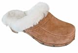 Lamo Australia Monica Womens Wooden Sheepskin Lined Suede Clogs Shoes Chestnut