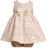 Bonnie Baby Girls Newborn Ivory Linen Dress with Lace Trim, Ivory, 3-6 Months