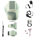 White Adjustable Deluxe Sportband / Workout Armband with Adaptable Neck Str ....