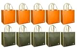 Reusable Grocery Tote Bags, Super Saver 10 Pack, Orange & Olive Contrast Trim Combo