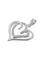 Double Heart Sterling Silver Cz Pendant Charm 1"