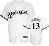MLB Youth Milwaukee Brewers Zack Greinke White Home Short Sleeve 6 Button Synthetic Replica Baseball Jersey Spring 2011  (White, Small)