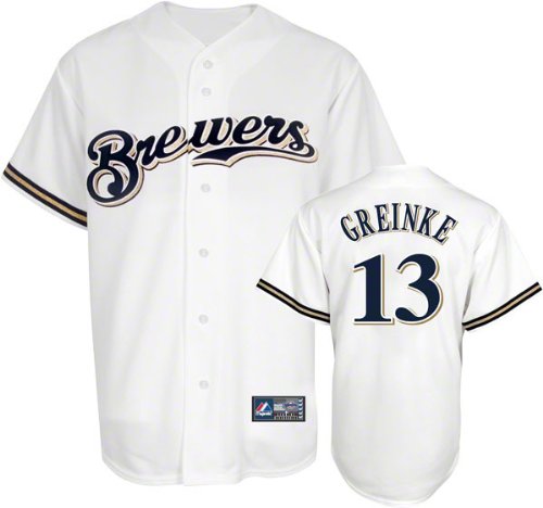 MLB Youth Milwaukee Brewers Zack Greinke White Home Short Sleeve 6 Button Synthetic Replica Baseball Jersey Spring 2011  (White, Small)