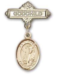 Gold Filled Baby Badge with St. Elmo Charm and Godchild Badge Pin
