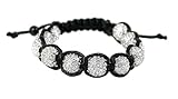 Shamballa Unisex Ice Bracelet, Buddist Beads Hiphop, 11 Silver Tone White Cz 13mm Disco Balls, Adjustable 7