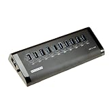 GearMo USB 3.0 10 Port Hub with 12V 3A Power Adapter and 4ft USB 3.0 Cable