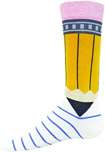 Wright Avenue Pencil Novelty Cotton Mens Crew Sock ( White - Large )