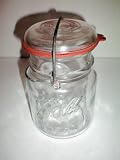 Antique Collectible -- Ball Ideal Glass Pint Jar w/ Wire Bail, Rubber Ring, and Glass Lid -- as shown