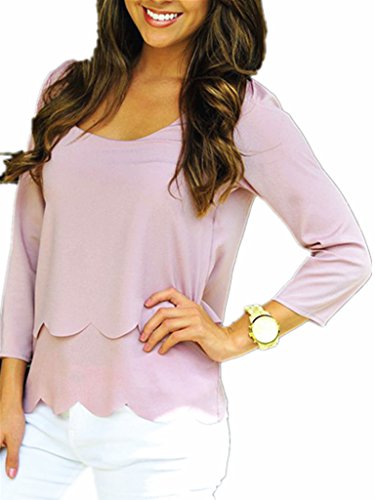 Persun Women Open Back Two-layer Scallop Trims Blouse