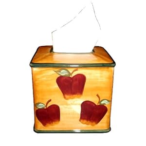 TISSUE BOX COVER CERAMIC COUNTRY APPLE DECOR