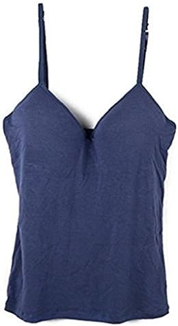 Hikwi Women's Adjustable Camisole Tops with Built in Bra Padded Tank Top (Large, Blue)