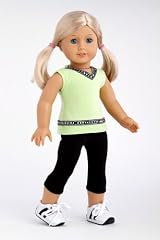 Move It! - Workout outfit includes black leggings, green tank top and running shoes - American Girl Doll Clothes