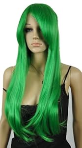 Qiyun Long Straight Bright Green Cosplay Costume Fancy Party Synthetic Wig