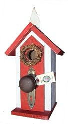Funky Randy Birdhouse - Antique Knob Red White Steeple Church 17 " Usable R-102