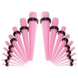 18 Piece Pink Ear Taper Stretching Kit - 18pc Pink Acrylic Ear Gauging Set 14g-00g. ~ Bodfx