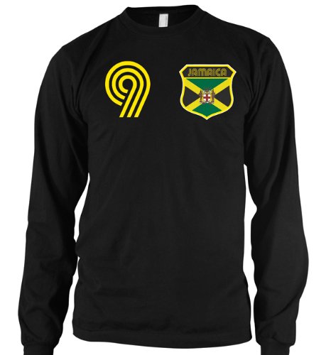 Jamaican Crest International Retro Soccer Mens Thermal Shirt, Jamaica National Pride Mens Long Sleeve Thermal Shirt
