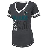 NHL Women's San Jose Sharks Bling Beauty Short Sleeve V-Neck Boyfriend Tee (Charcoal Heather/White, X-Large)