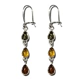 Sterling Silver Green, Yellow and Honey Amber Dangle Earrings