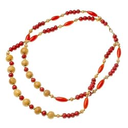 Cathy's Choice Twin Strand Red Wood Beaded Collar Necklace