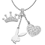 Playboy Necklace Designed By Holly Madison features Dangling Pendant with Tiara Crystal Pave Heart Bunny Logo Charms Authentic Licensed Playboy Jewelry CPBN2622