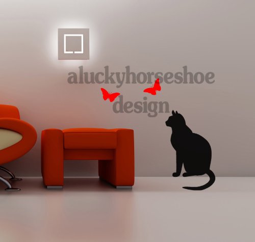 Vinyl Wall Art Decal, Sticker, Cat and Butterflies, by aluckyhorseshoe