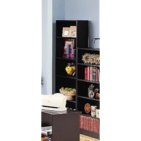 Black Finish Home Office Tall Five-Shelf Bookcase by visiondecor Furniture