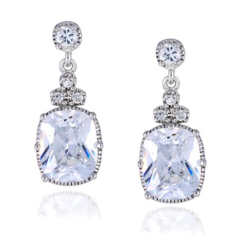 Sterling Silver Cubic Zirconia Edwardian-Inspired Drop Earrings by Cheline