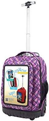 Selfie Club 18 Inch Rolling Backpack with Personalized Front Pocket, Purple Plaid, One Size