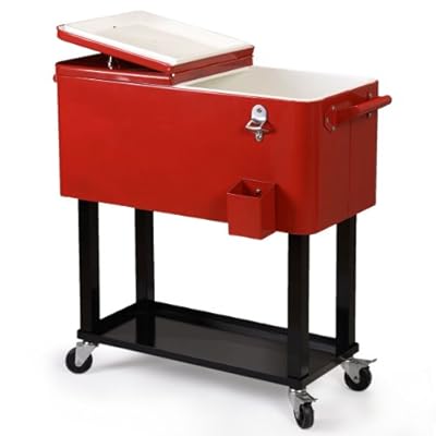 80-quart Cooler Beer Cart Outdoor Entertaining Rolling Party Steel Bar Bistro