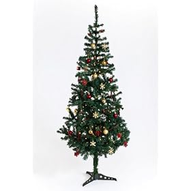 Artificial Christmas Tree 6 foot/180cm with Lights and Decorations - Green, Red & Gold
