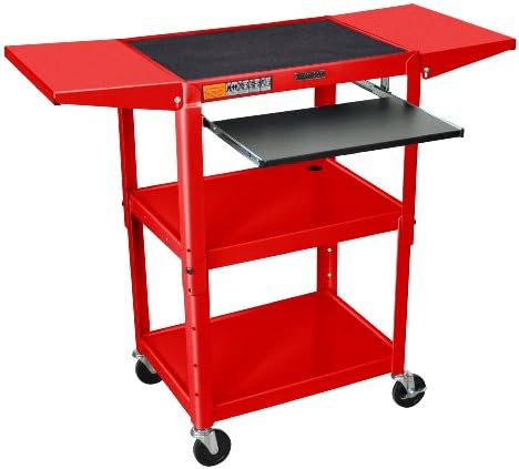 Luxor | H. Wilson Duraweld Adjustable-Height Cart - 24X18" Shelves - Keyboard Shelf And Drop Leaf Side Shelves - Red - Red