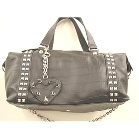 Lux De Ville Black Croc Design Spike Tote Bag Handbag with chain