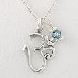 Om (Aum) Pendant in Sterling Silver with Blue Swarovski Crystal Bead on 18" Box Chain, #8833