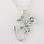 Om Pendant in Sterling Silver with Blue Crystal on 18" Box Chain, #8833