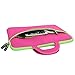 Evecase 13.3-14 inch Slim Portable Neoprene Carrying Laptop Sleeve Case Bag w/ Handles and Accessory Pocket (Hot Pink with Green Trim)