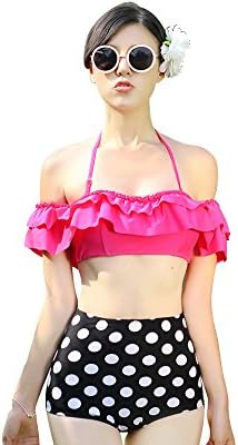 Sexy Vintage Pink Layer Top High Waist Polka Dot Bikini Medium Size