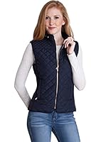 Woman Ribbed Sides Quilted Padded Zipper Vest