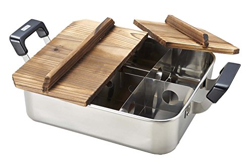 だんらん ステンレス製 木蓋 付 角型 おでん鍋 28×24cm 仕切板付 H-4827