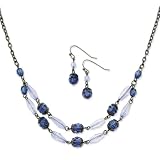 1928 Black-plated Light and Dark Blue Crystal Earrings and 16 Inch Necklace Set