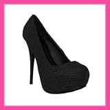 Women's Qupid Black Suede Snake Print High Heel Pumps (Neutral107x)