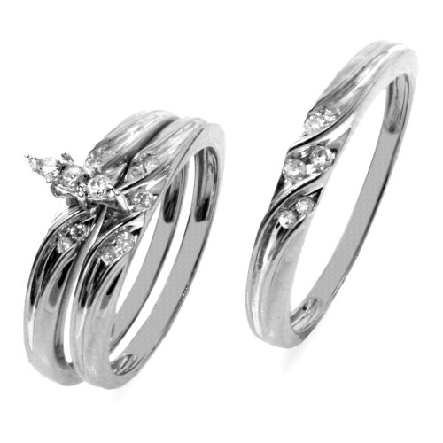 10k Yellow Gold Diamond Trio Bridal Set (1/4 cttw, I-J Color, I1-I2 Clarity), Women's Size 7, Men's Size 10.5
