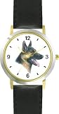 German Shepherd JP Dog - WATCHBUDDY&reg; DELUXE TWO-TONE THEME WATCH - Arabic Numbers - Black Leather Strap-Size-Large ( Men's Size or Jumbo Women's Size )