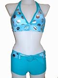 Marina West Womens Swimsuit, Two Piece, Halter with Boy Shorts, Blue and Silver Dot