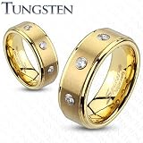Tungsten Carbide Gold IP Triple CZ Band Ring