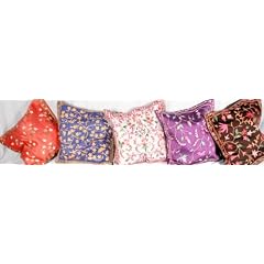 Lot of Five Cushion Covers from Kashmir with All-Over Ari Embroidery - Pure Cotton