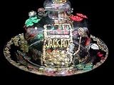 Casino Magic Slots Design - Hand Painted - Cheese Dome and Matching 10 inch Plate Casino Magic Slots Design - Hand Painted - Cheese Dome and Matc