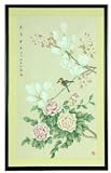 36" Birds & Blossoms Ink & Watercolor Painting