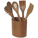 Natural Home Decor 5-Piece Bamboo Kitchen Tool Set with Crock