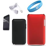 Apple iPod Touch 2 in 1 snap on Black Silicone Skin with red case for ipod Touch 2g and 3g + Straight Data Cable for ipod Touch 2g and 3g + Clear Screen Protector +Wristband