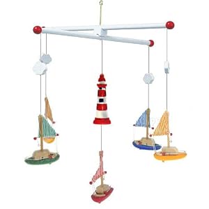 Wooden Sailing Boats Mobile with Lighthouse - Nursery Decoration